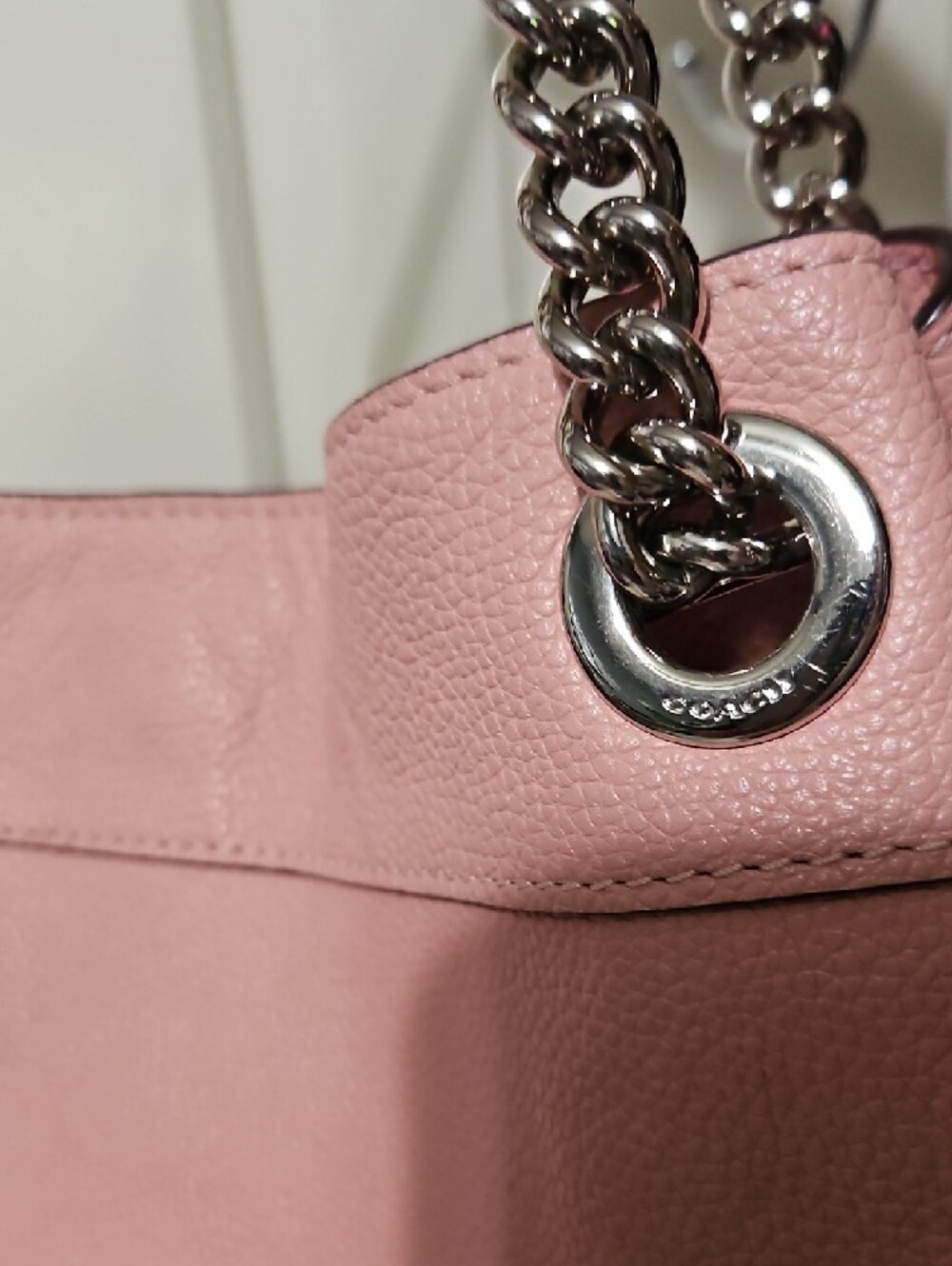 Coach EUC Lexi Pink Pebbled Leather Shoulder Bag with Chain Straps - Picture 3 of 12